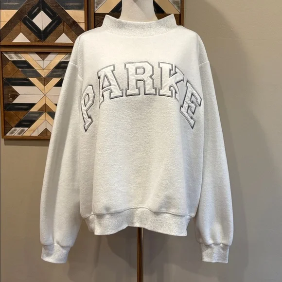 PARKE Inside Out Varsity Fleece Mockneck White / Light Grey size L/XL - Picture 1 of 10